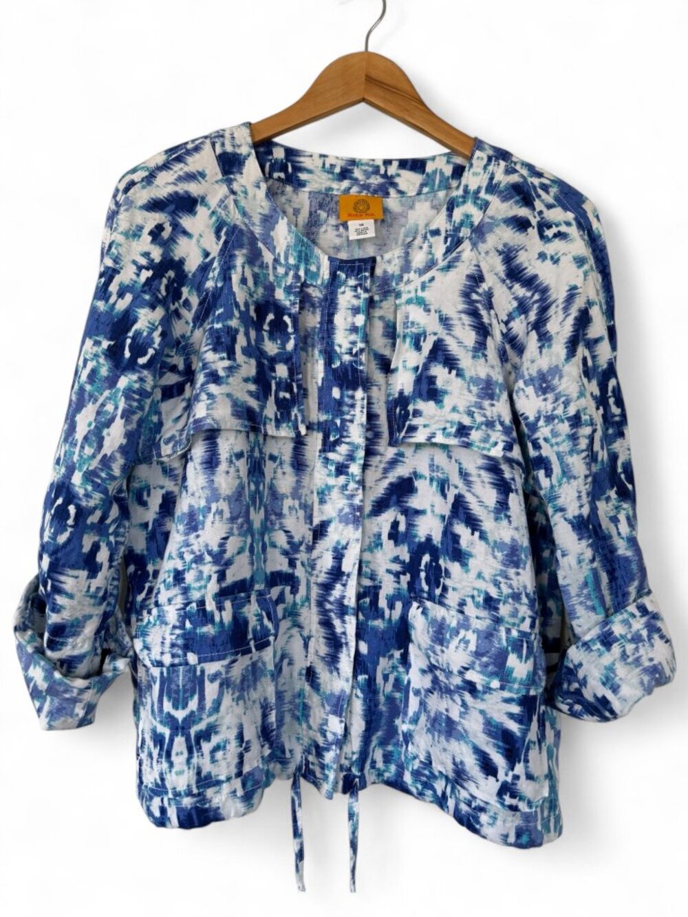Ruby Rd Blue Linen Blend Coastal Lightweight Jacket Size 14 -Spring-Summer Layer - Picture 3 of 11